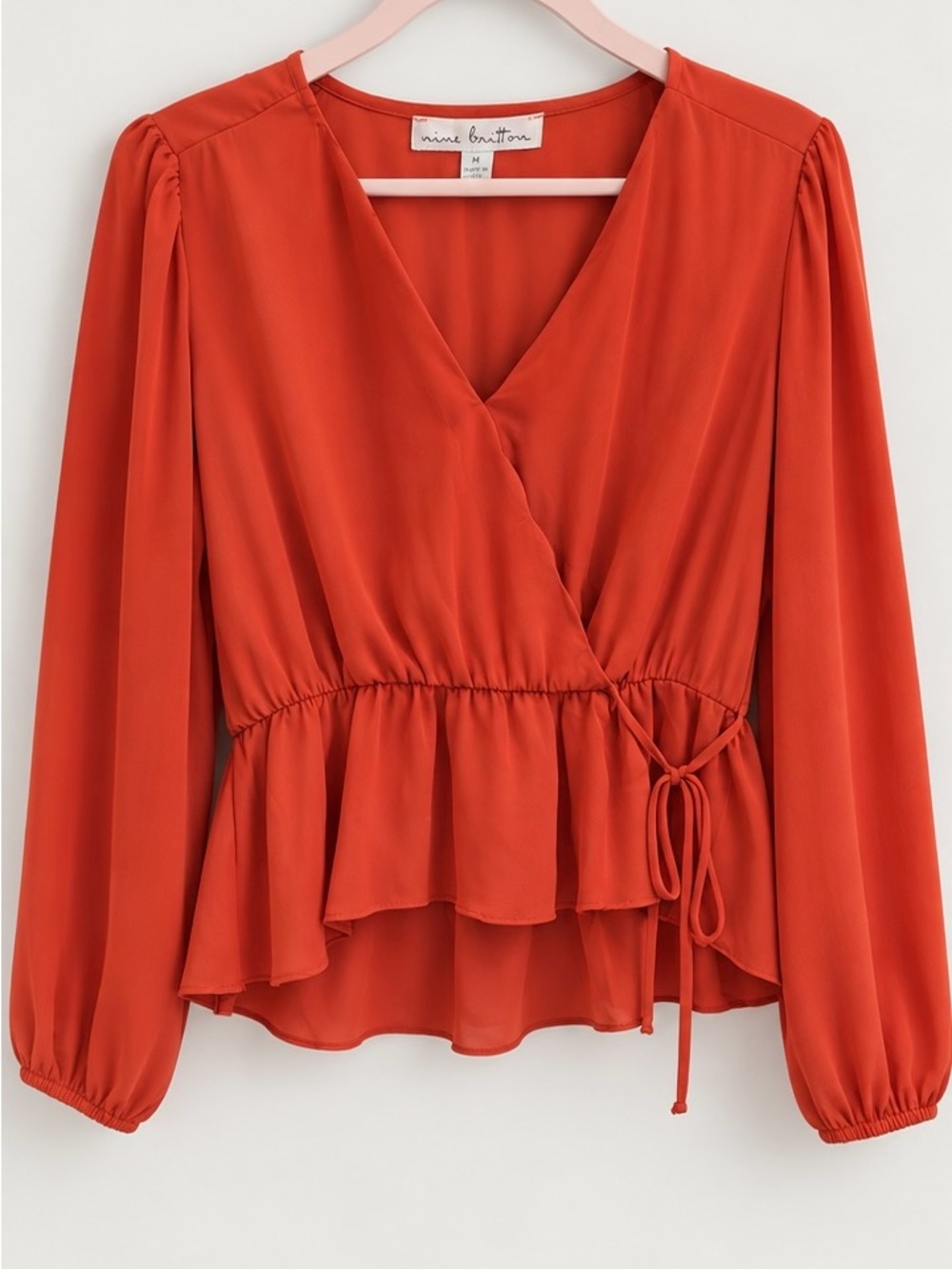 NWT Nine Britton Cavanna Faux Wrap Blouse Burnt Orange M